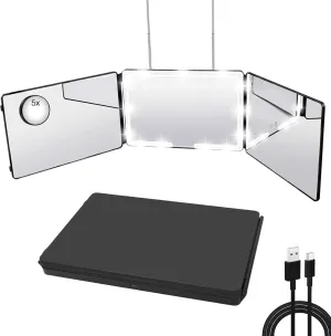 JANMPASK 3 Way Mirror, LED Home Mirror for Self Hair Cutting, 14x9 inches, Door Mount, 360 Makeup Mirror with Light, Adjustable, 10x Magnification
