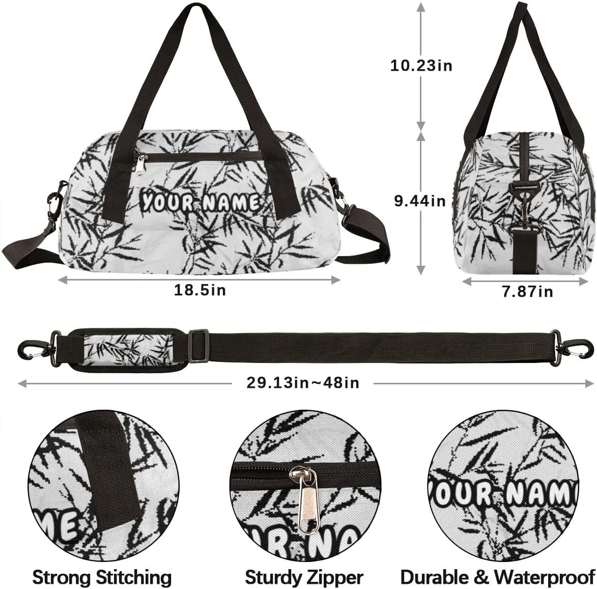 Japanese Flowers Personalized Kids Duffel Bag for Girls Boys, Flowers Debris Pattern Custom Name Dance Bag Overnight Small Duffel Bag Carry On Weekend Travel Bag for School Practice Gymnastics Ballet