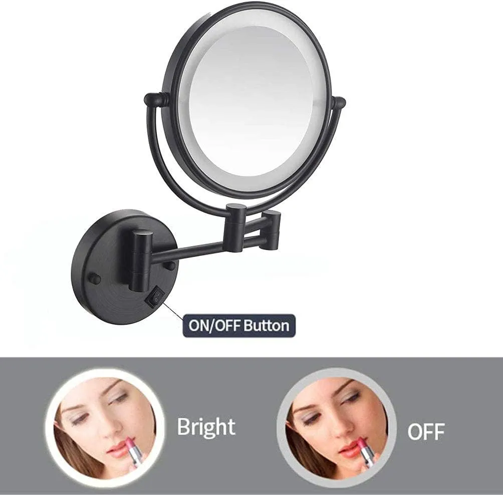 JCAKES Makeup Mirror with Light Wall Mounted Double Sided Vanity Magnifying Mirror Adjustable Telescopic Boom (Size : 5X)