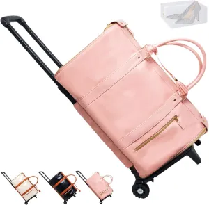 Jenni Bag Travel Bag with Wheels,Convertible Jenni Travel Bag with Removable Wheels, High Capacity Travel Bag with Shoe Compartment(Roller, Pink)