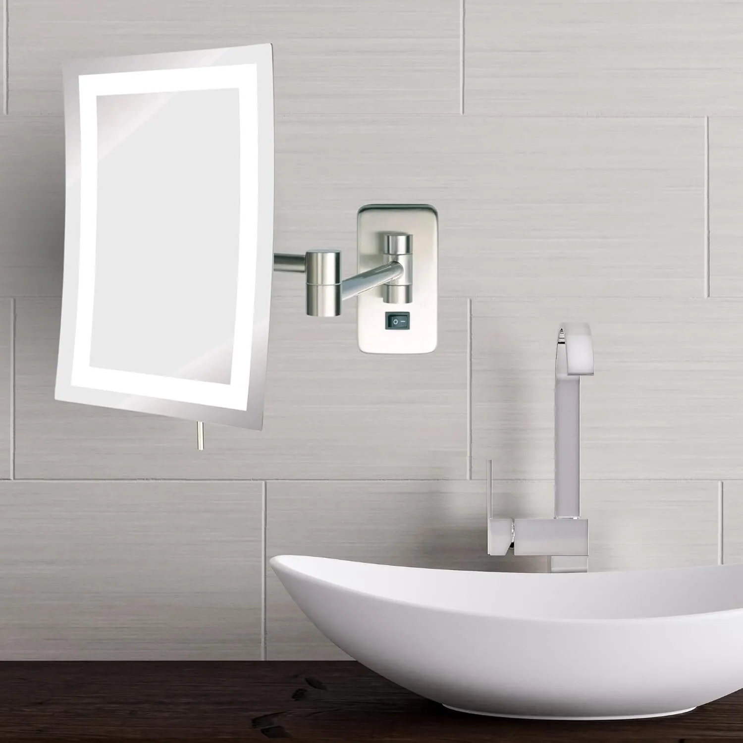 JERDON Rectangular 6.5-Inch x 9-Inch Wall Mount Mirror - Makeup Mirror with 5X Magnification and 15.5-Inch Wall Extension - Nickel Finish, Direct Wire Mirror - Model JRT710NLD