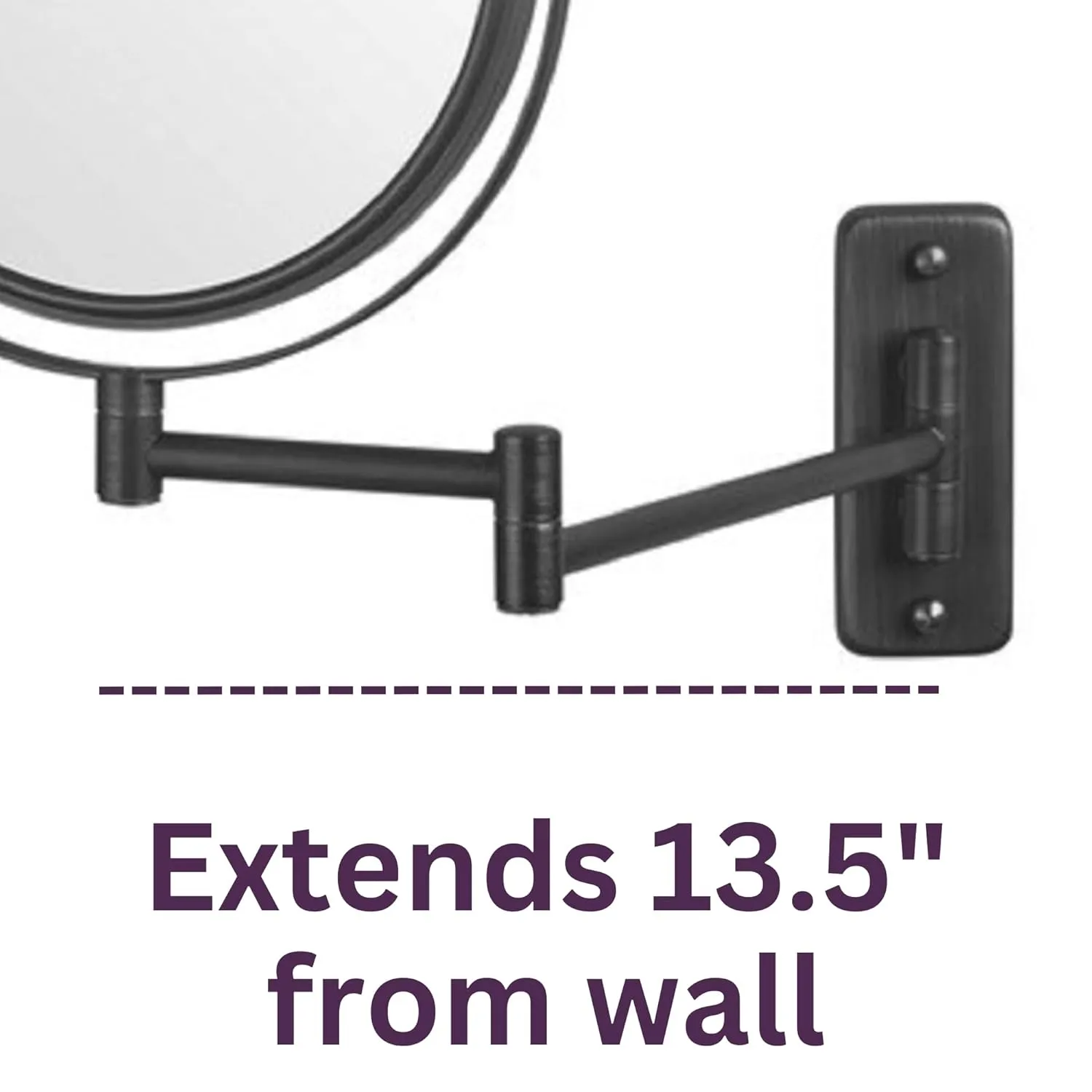 JERDON Two-Sided Wall Mounted Black Makeup Mirror - 5X-1X Magnification - 8” Diameter Mirror Extends 13.5” - Model JP7506BK