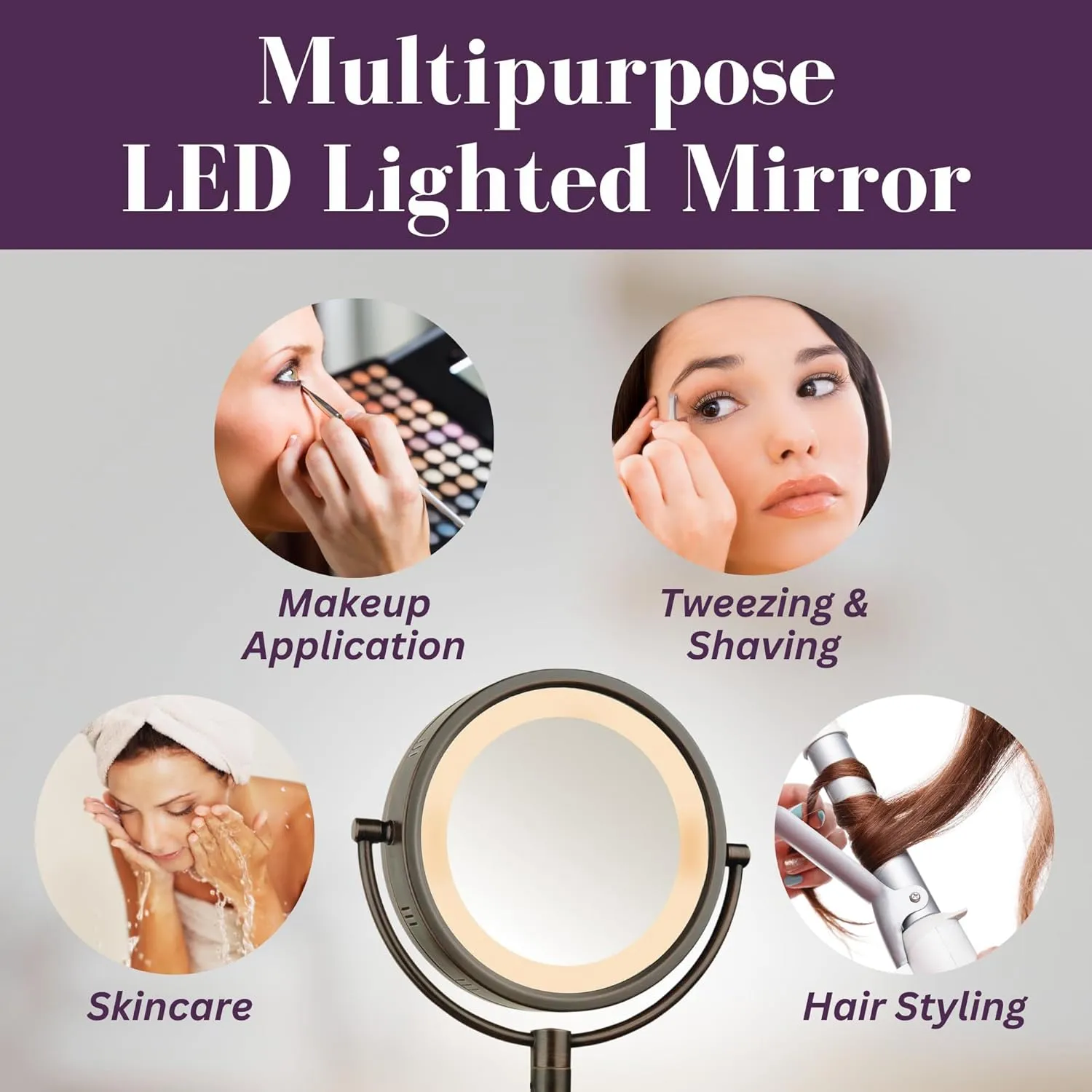 JERDON Two-Sided Wall-Mounted Makeup Mirror with Halo Lighting - Lighted Makeup Mirror with 5X Magnification & Wall-Mount Arm - Plug in Round Mirror with Bronze Finish Wall Mount - Model HL65BZ