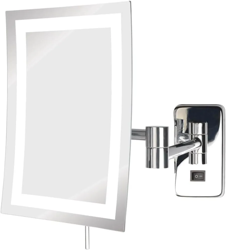 JERDON Wall Mount Makeup Mirror with 5X Magnification - 8.75” x 6.5” Rectangular Design Extends 15.5” from The Wall – Chrome Finish – Direct Wire Only – Model JRT710CLD