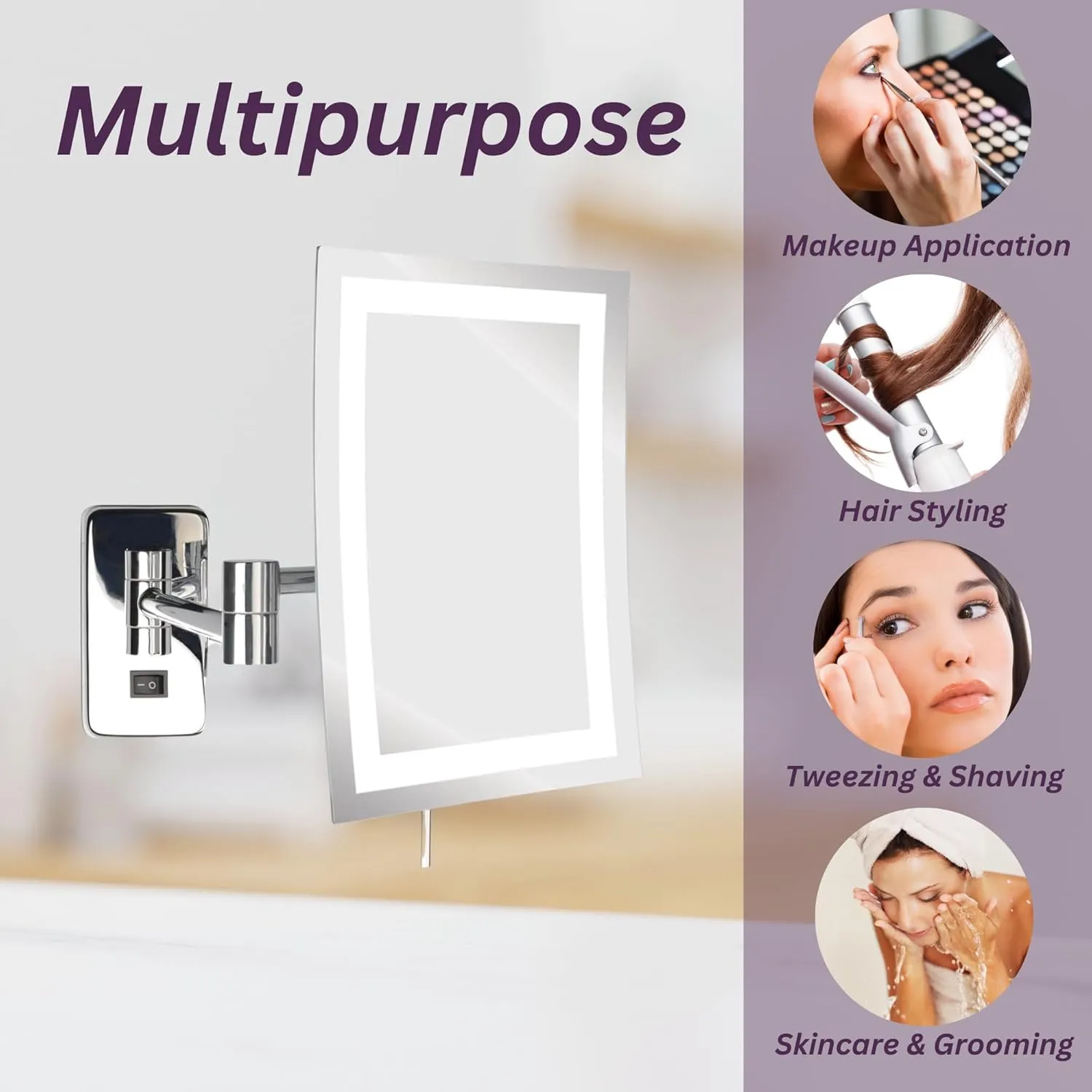 JERDON Wall Mount Makeup Mirror with 5X Magnification - 8.75” x 6.5” Rectangular Design Extends 15.5” from The Wall – Chrome Finish – Direct Wire Only – Model JRT710CLD