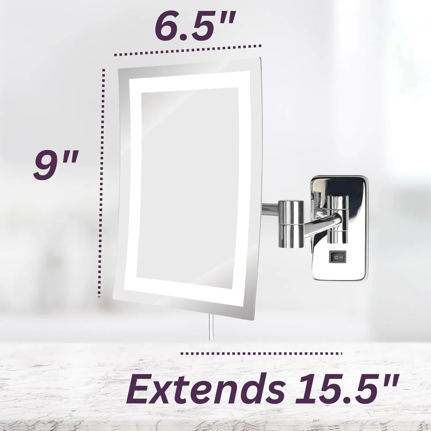 JERDON Wall Mount Makeup Mirror with 5X Magnification - 8.75” x 6.5” Rectangular Design Extends 15.5” from The Wall – Chrome Finish – Direct Wire Only – Model JRT710CLD