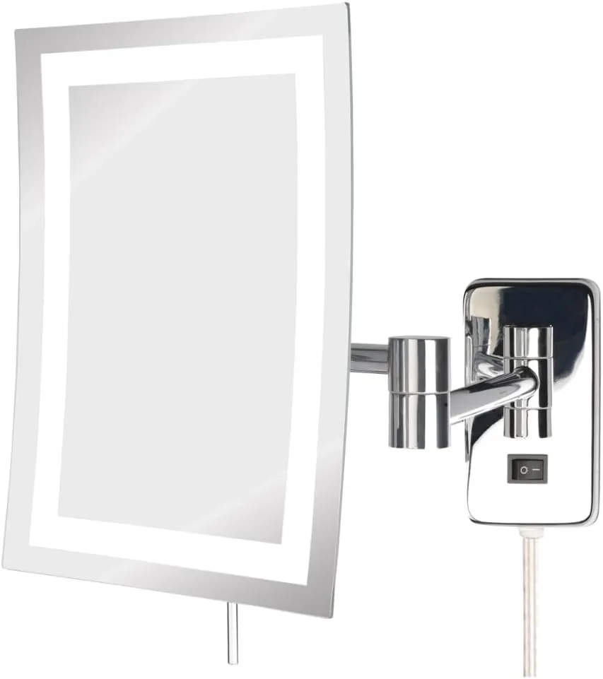 JERDON Wall Mount Makeup Mirror with 5X Magnification - 8.75” x 6.5” Rectangular Design Extends 15.5” from The Wall – Chrome Finish – Power Cord and Plug – Model JRT710CL