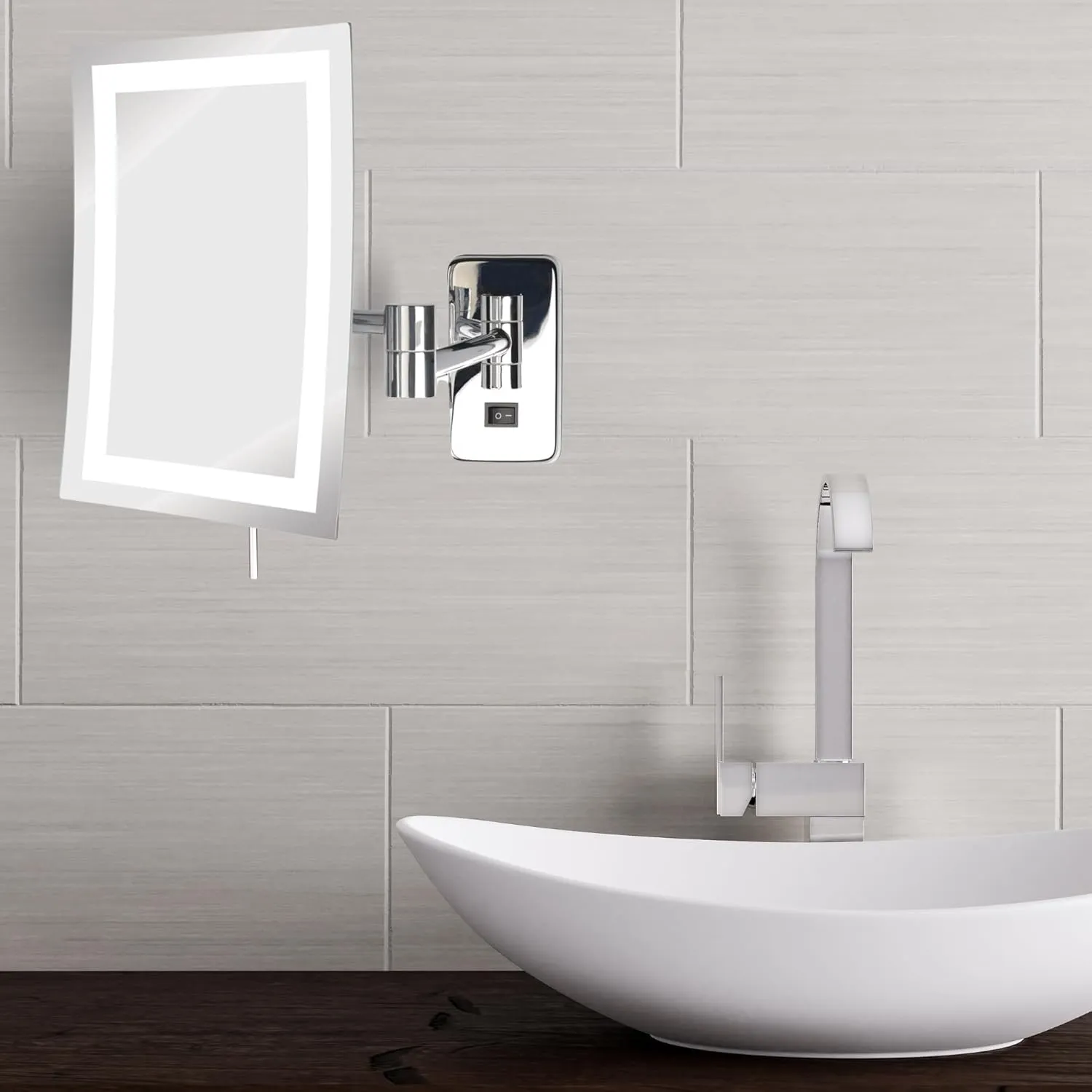 JERDON Wall Mount Makeup Mirror with 5X Magnification - 8.75” x 6.5” Rectangular Design Extends 15.5” from The Wall – Chrome Finish – Power Cord and Plug – Model JRT710CL