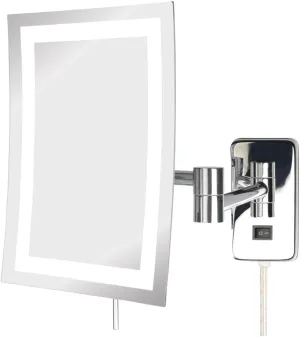 JERDON Wall Mount Makeup Mirror with 5X Magnification - 8.75” x 6.5” Rectangular Design Extends 15.5” from The Wall – Chrome Finish – Power Cord and Plug – Model JRT710CL