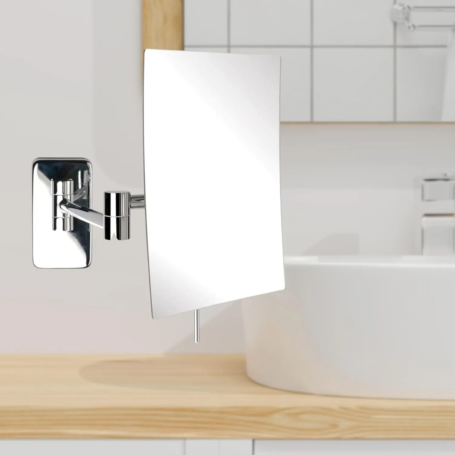 JERDON Wall Mount Makeup Mirror with 5X Magnification - 8.75” x 6.5” Rectangular Mirror Extends 14” – Chrome Finish – Model JRT695C