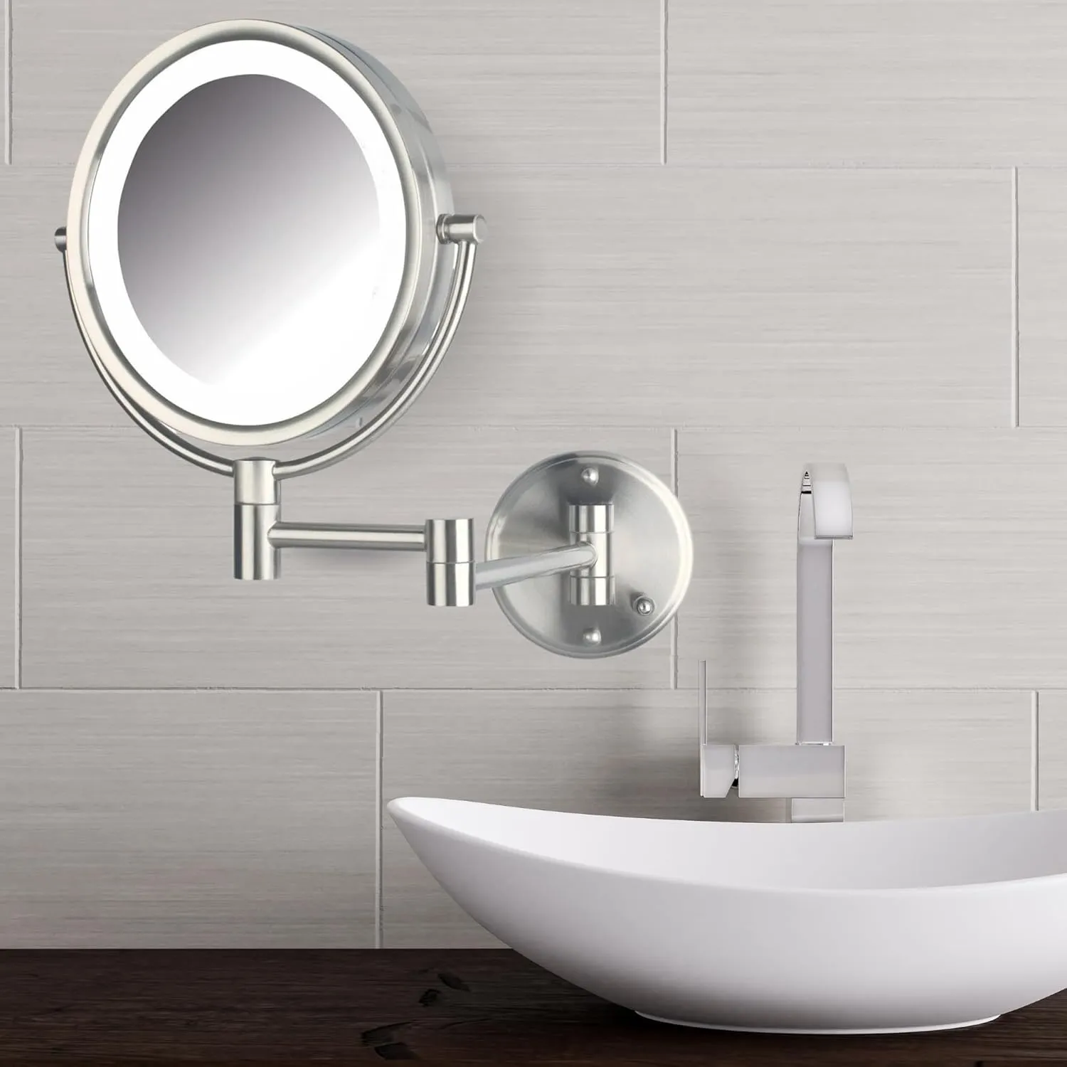 JERDON Wall-Mounted Makeup Mirror with Lights - Nickel Lighted Makeup Mirror with 8X Magnification - Model HL88NL