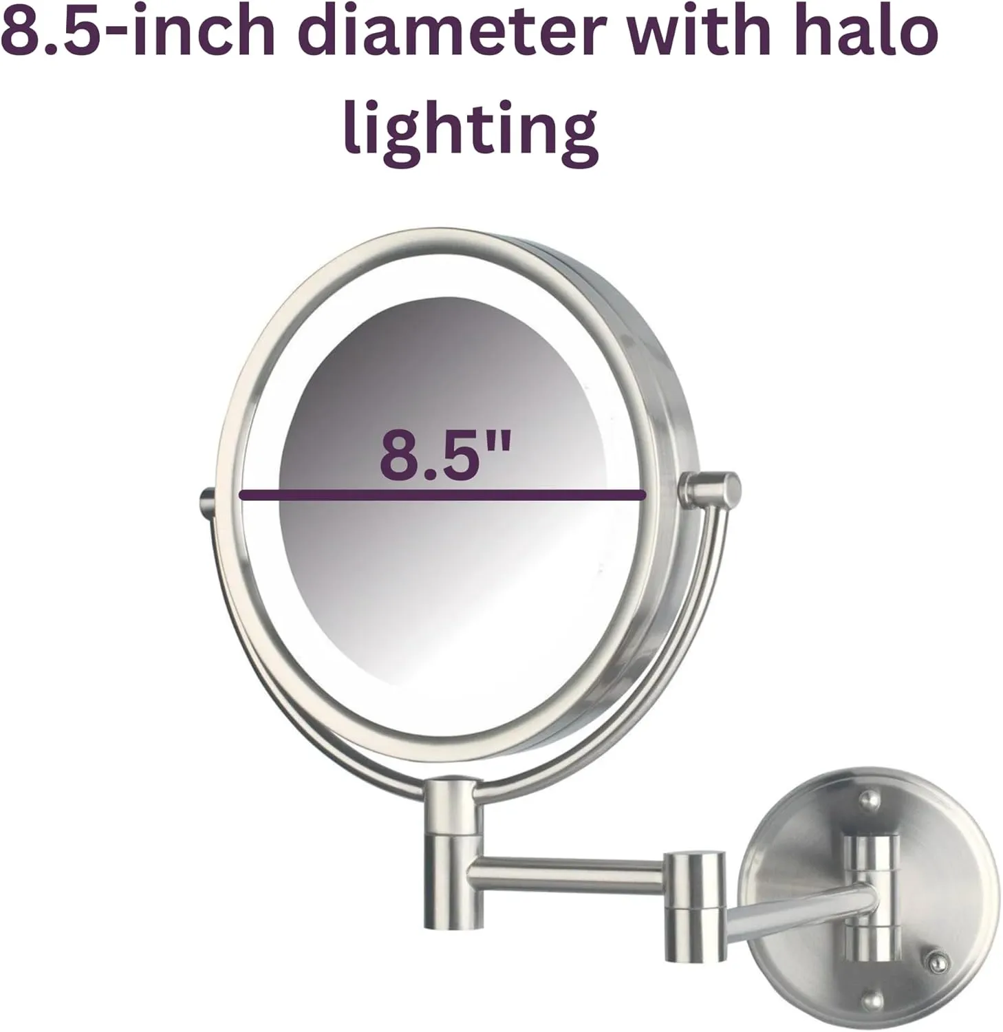 JERDON Wall-Mounted Makeup Mirror with Lights - Nickel Lighted Makeup Mirror with 8X Magnification - Model HL88NL