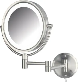 JERDON Wall-Mounted Makeup Mirror with Lights - Nickel Lighted Makeup Mirror with 8X Magnification - Model HL88NL