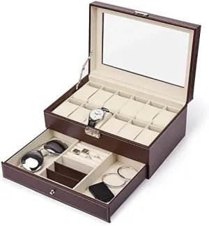 Jewelry Box 12 Slot Watch Box Men's Watch Storage Box PU Leather Case With Jewelry Drawer For Storing And Displaying Jewelry Jewelry Boxes and Organizers (Color : Black) (Brown)