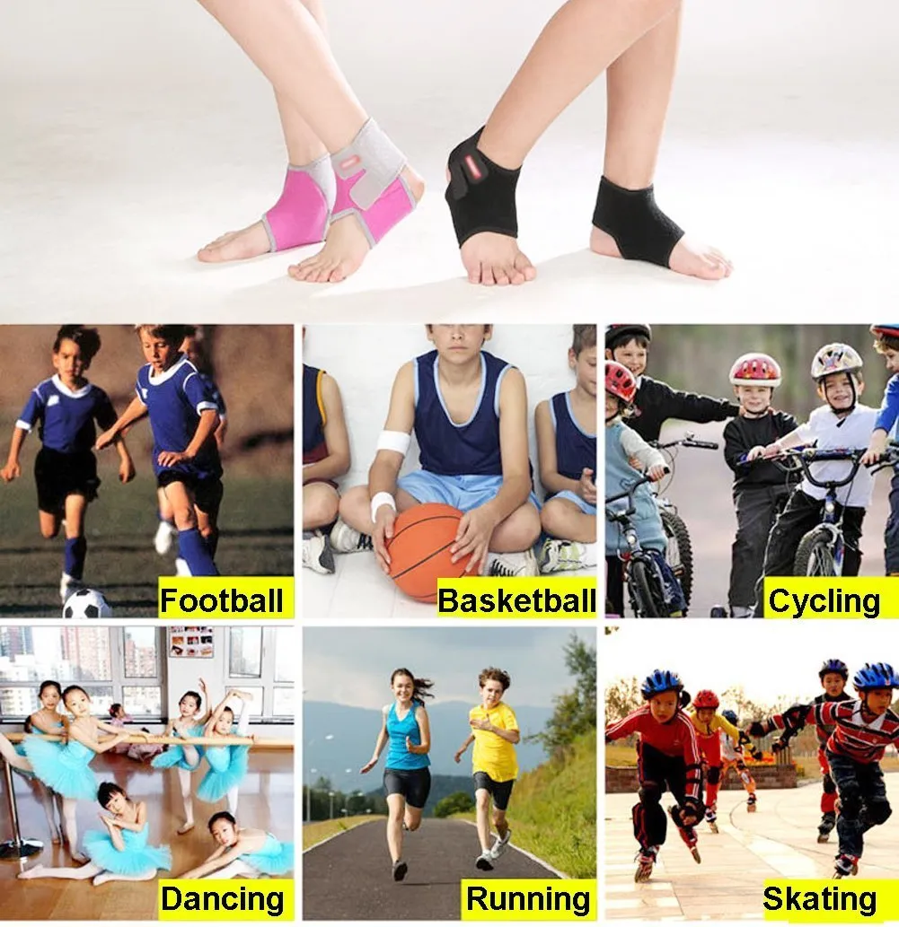 JIAHG Kids Ankle Support Breathable Ankle Brace Girls Boys Ankle Tendon Compression Brace Ankle Strap Neoprene Adjustable Sport Running Basketball Dancing Cycling Skating Ankle Brace Protector Guard