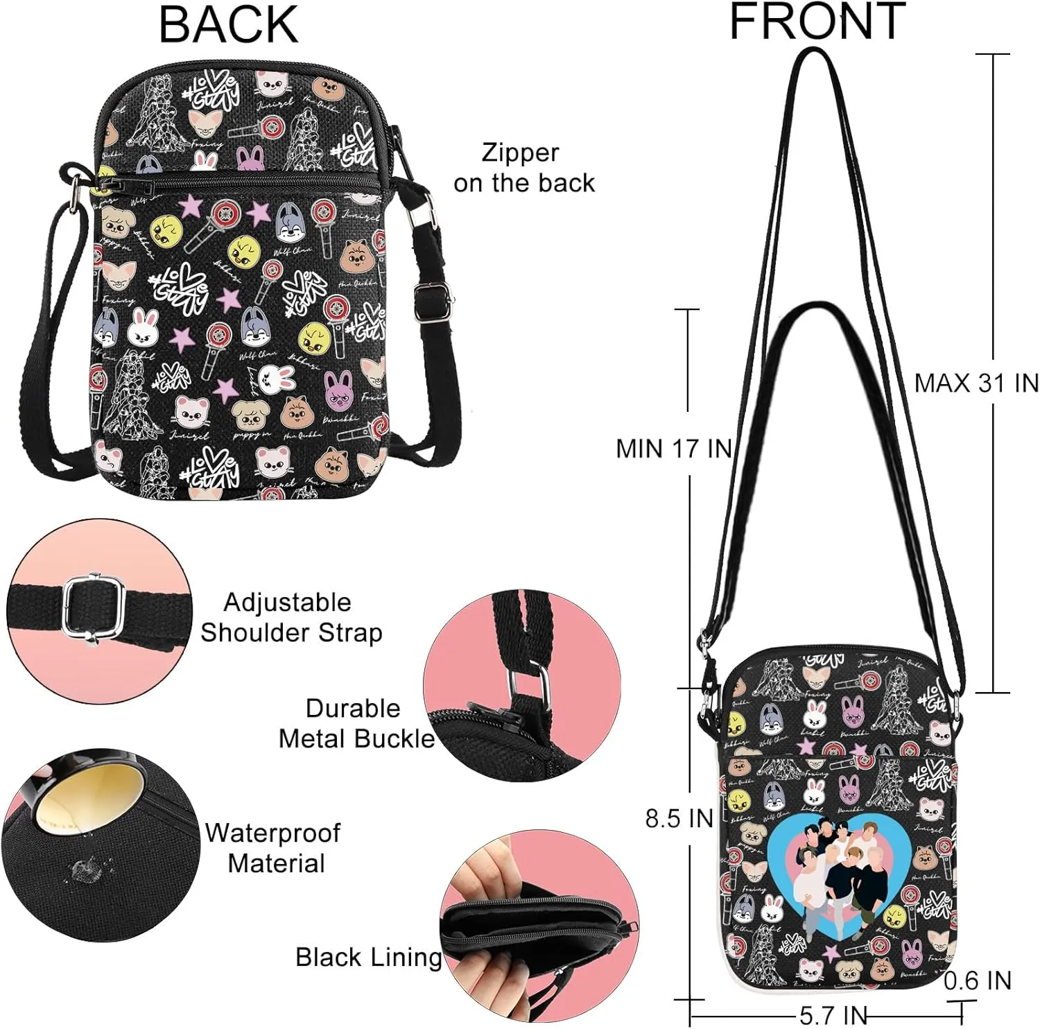 JNIAP K-Pop Stay Crossbody Bag K-Pop Stay Gifts K-Pop Stay Travel Purse Stay Merchandise Stay Shoulder Bag