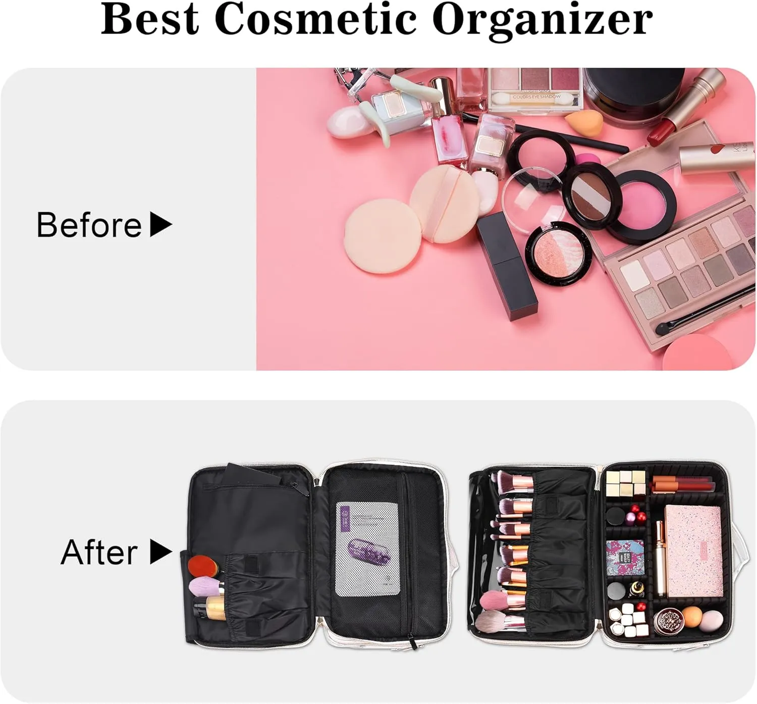 JOURMON Travel Makeup Case 3 Layers Makeup Train Case Marble Makeup Bag Organizer Portable Artist Storage Bag with Adjustable Dividers and Shoulder Strap (Marble white)