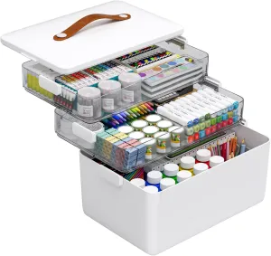 JOYBOS 19.7 Quart Plastic Storage Box with Removable Tray Durable Craft Organizers Container for Organizing Bead,Tool,Art, Sewing,Playdoh