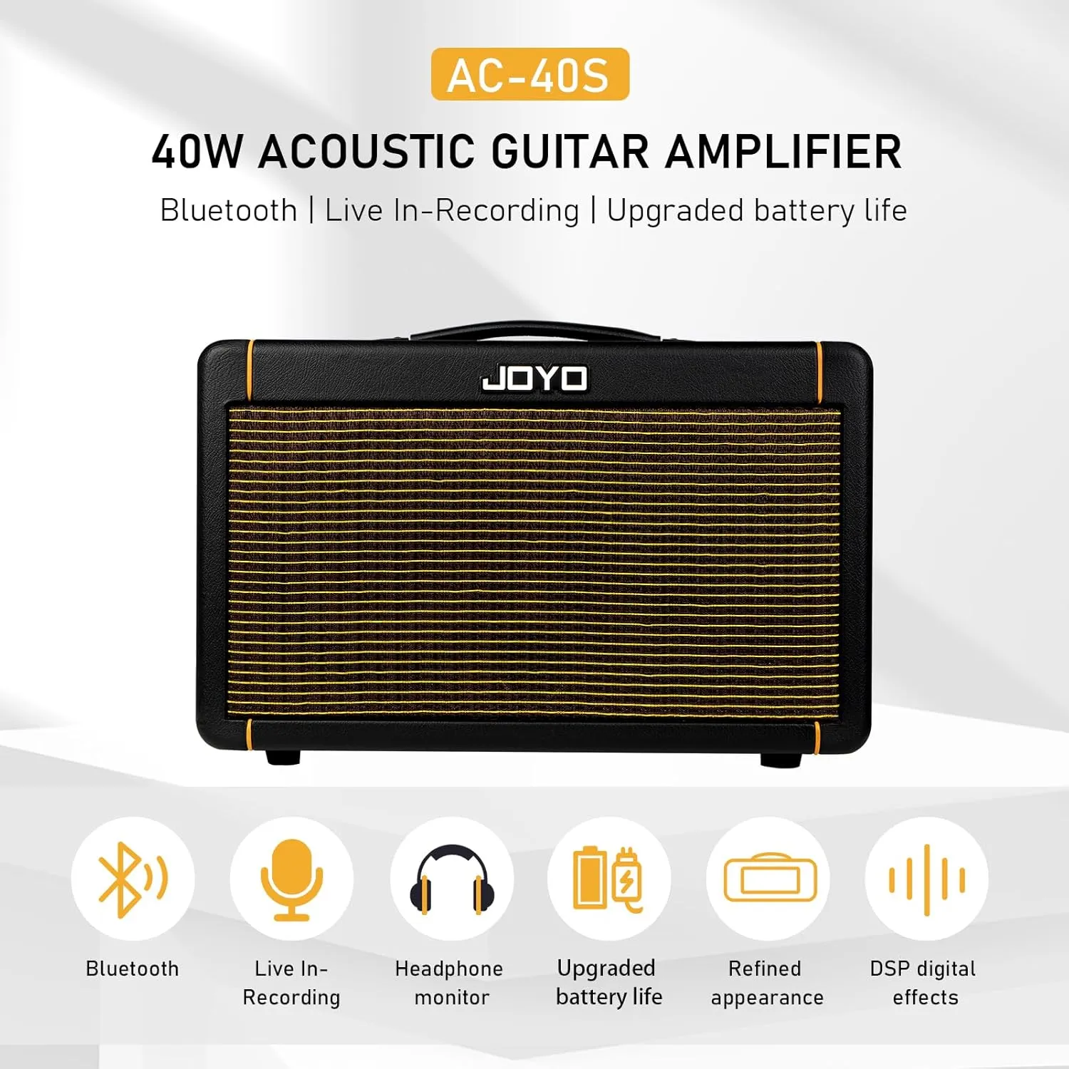 JOYO 40W Guitar Amp for Acoustic Guitar Built-in Bluetooth and Battery with Reverb Chorus Delay Effect for Outdoors and livehouse (AC-40S)