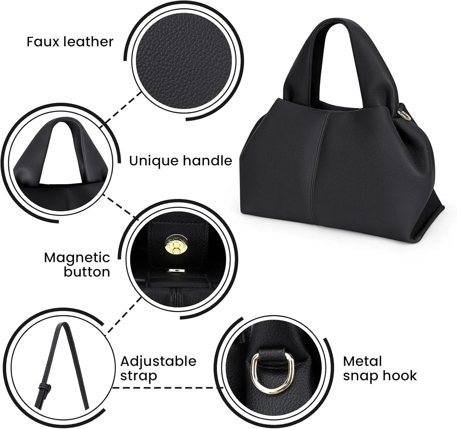 JQWYGB Cloud Pouch Dumpling Clutch Purse Women Tote Shoulder Retro Crossbody Bag with Removable Strap