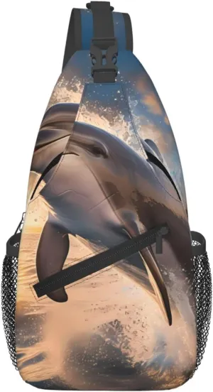 Jumping Dolphin Patterned multifunctional crossbody chest bag, suitable for casual hiking, unisex, convenient travel backpack