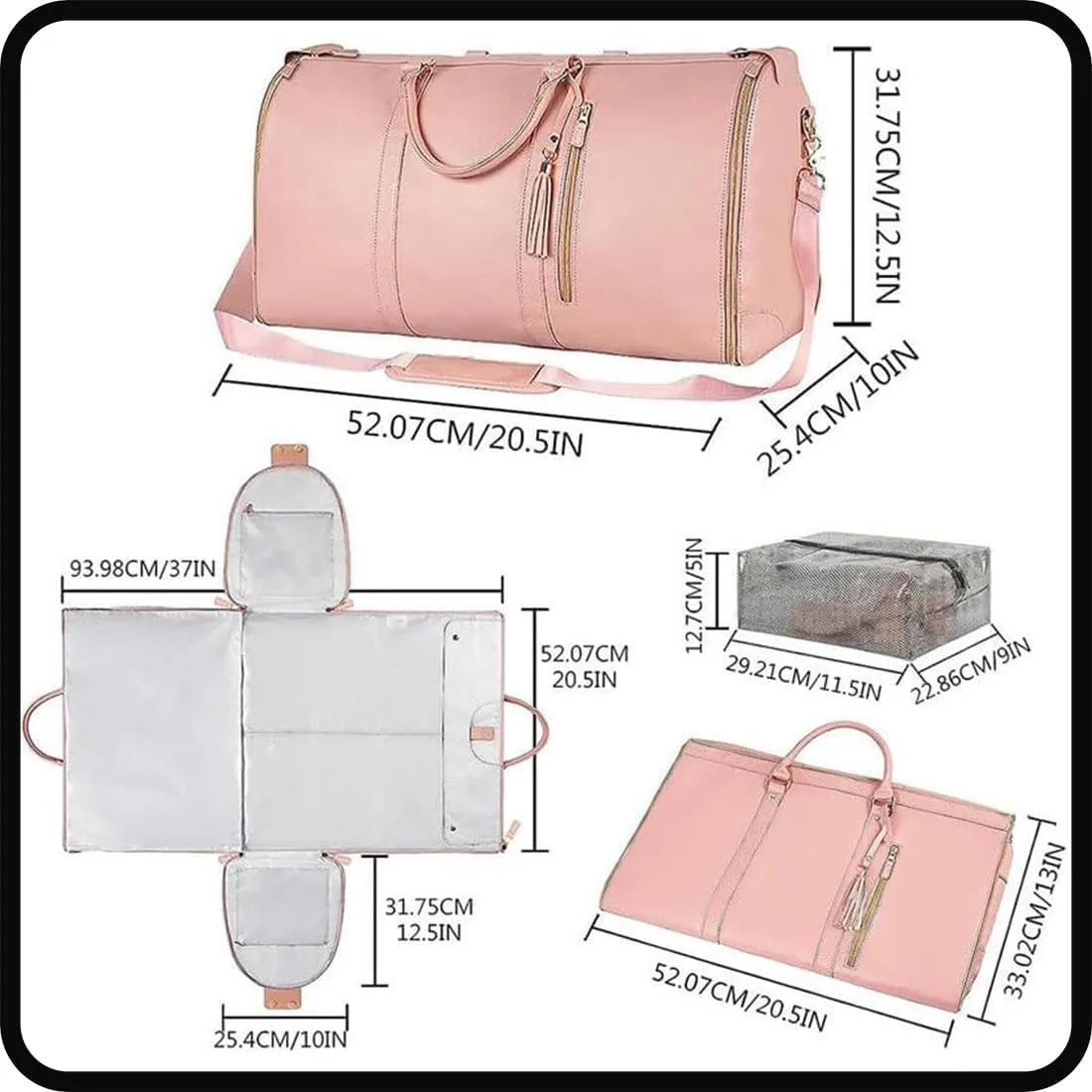 June Travel Bag, Convertible Duffle Garment Bag, 3 In 1 Garment Duffle Bags for Travel, Large Capacity Luggage Bag for Women (one size,Pink)