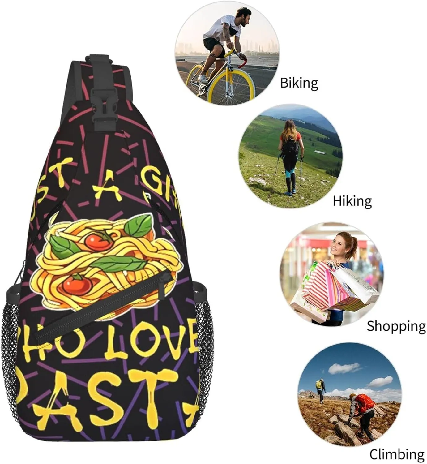 Just A Girl Who Loves Pasta Small Crossbody Backpack Sling Bag For Men Women Mini One Shoulder Chest Bags Gym Sport Travel Hiking Daypack