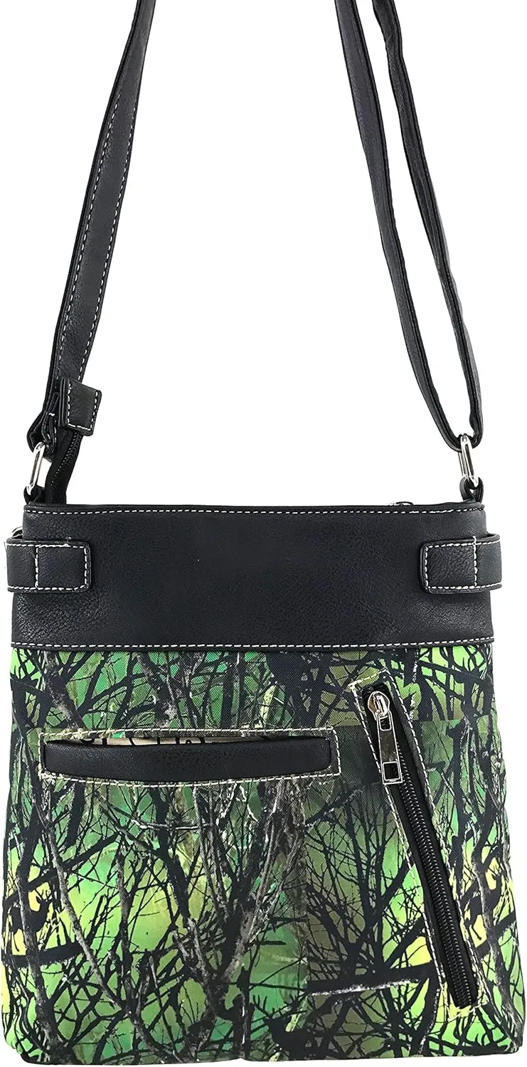 Justin West Camouflage Tree Bling Rhinestone Angel Wing Cross Shoulder Concealed Carry Handbag Purse