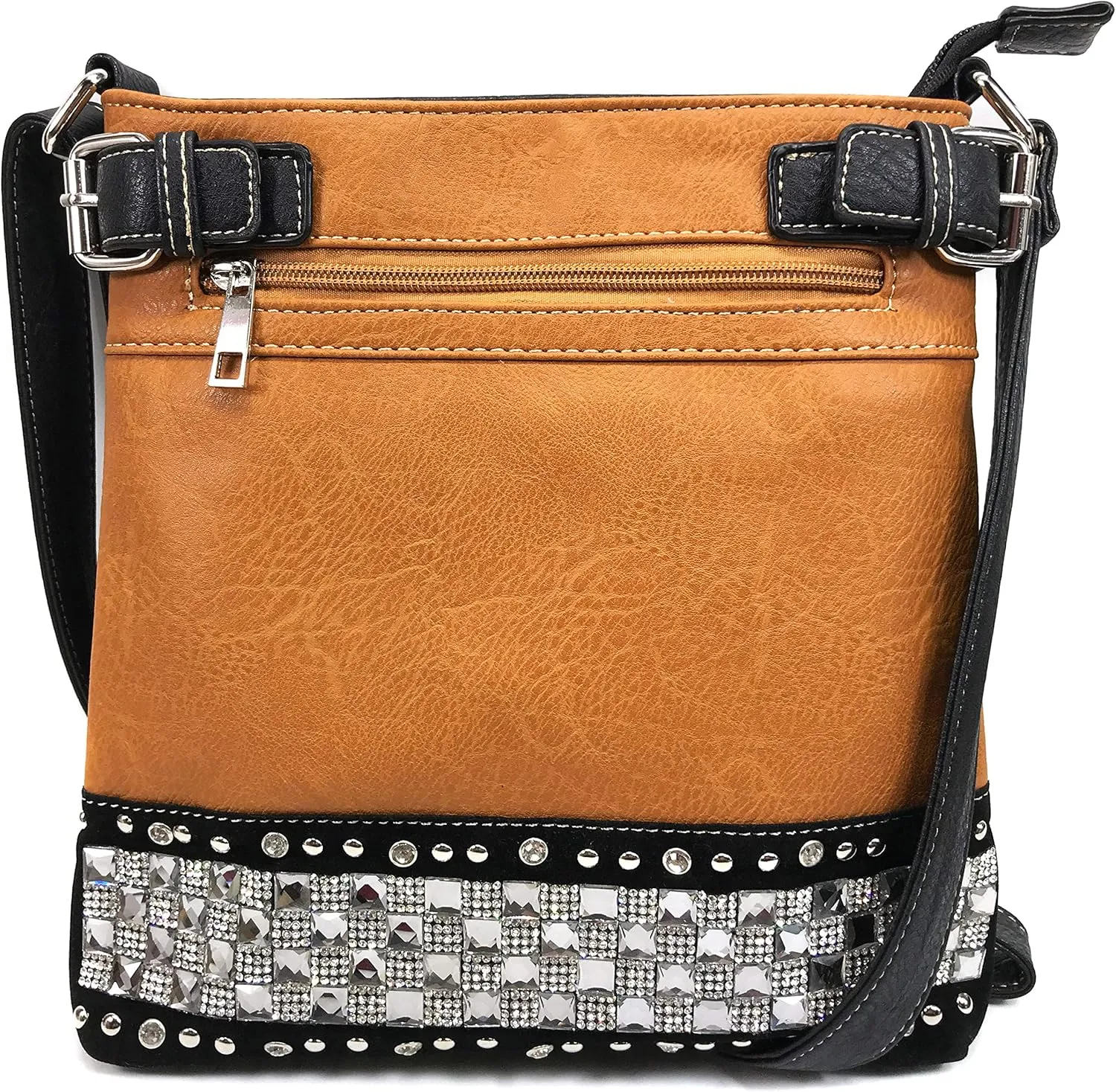 Justin West Concealed Carry Rhinestone Bling Crystal Pastel Zipper Messenger Cross Body Handbag Purse