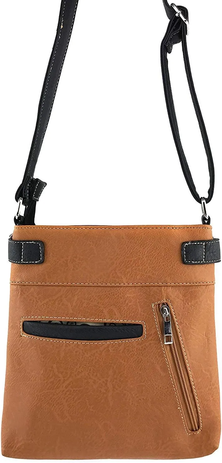 Justin West Concealed Carry Rhinestone Bling Crystal Pastel Zipper Messenger Cross Body Handbag Purse
