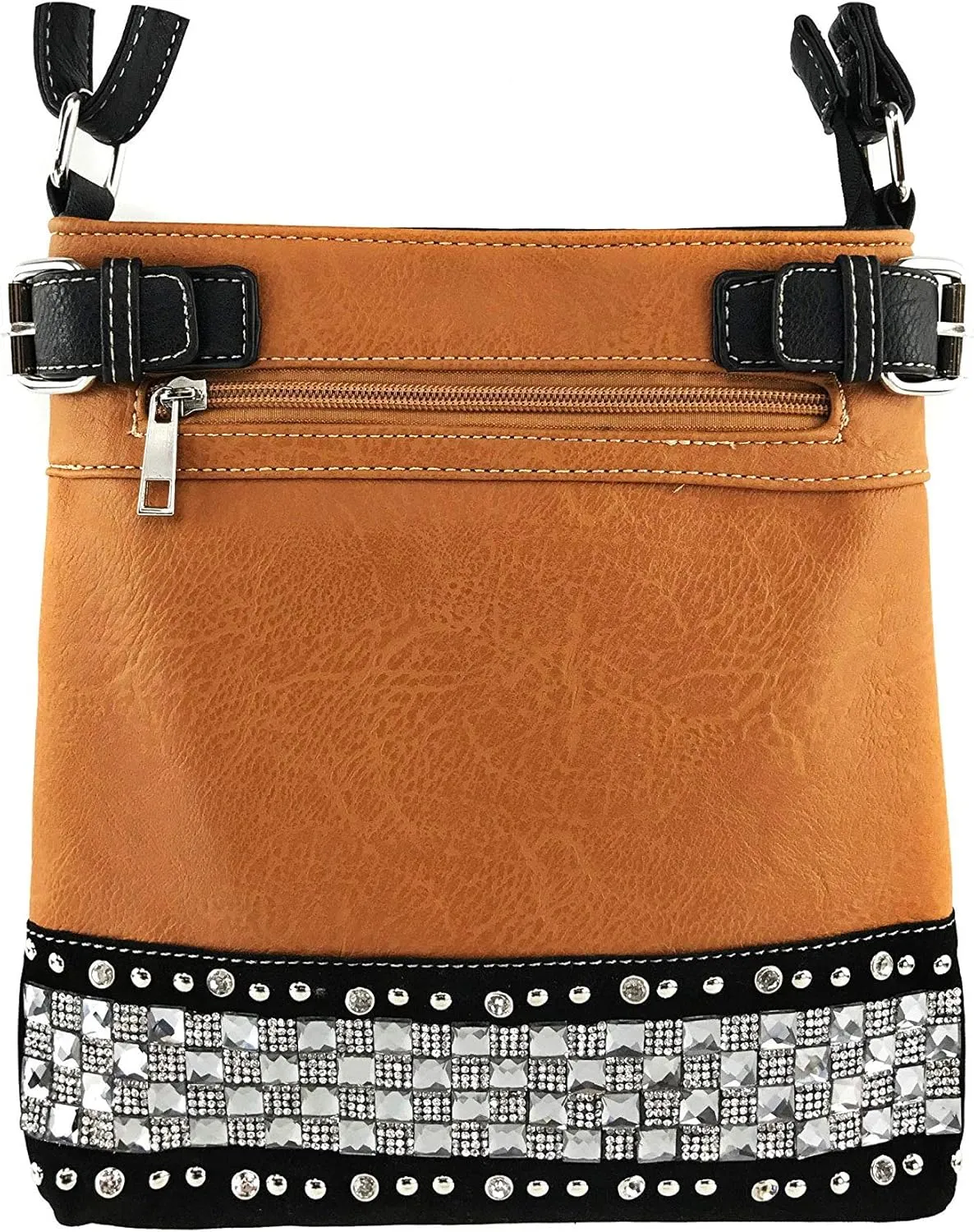 Justin West Concealed Carry Rhinestone Bling Crystal Pastel Zipper Messenger Cross Body Handbag Purse