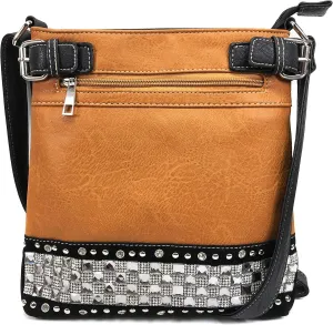 Justin West Concealed Carry Rhinestone Bling Crystal Pastel Zipper Messenger Cross Body Handbag Purse