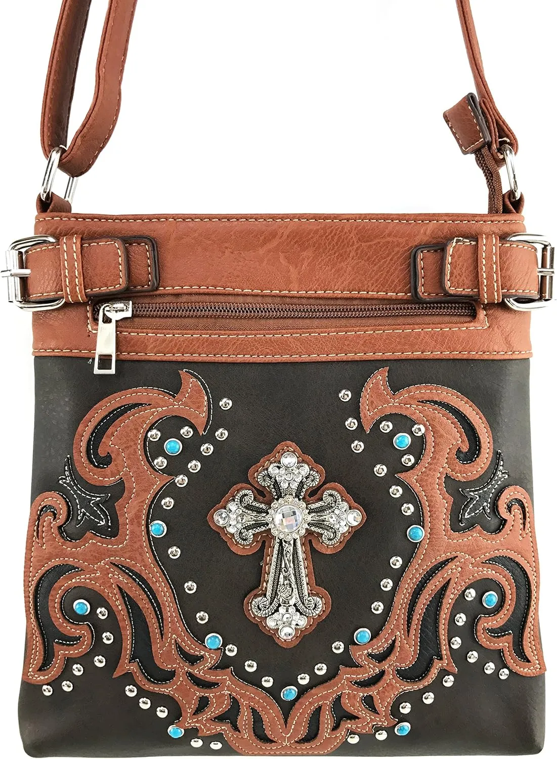 Justin West Concealed Carry Western Tritone Buckle Longhorn Star Handbag Purse