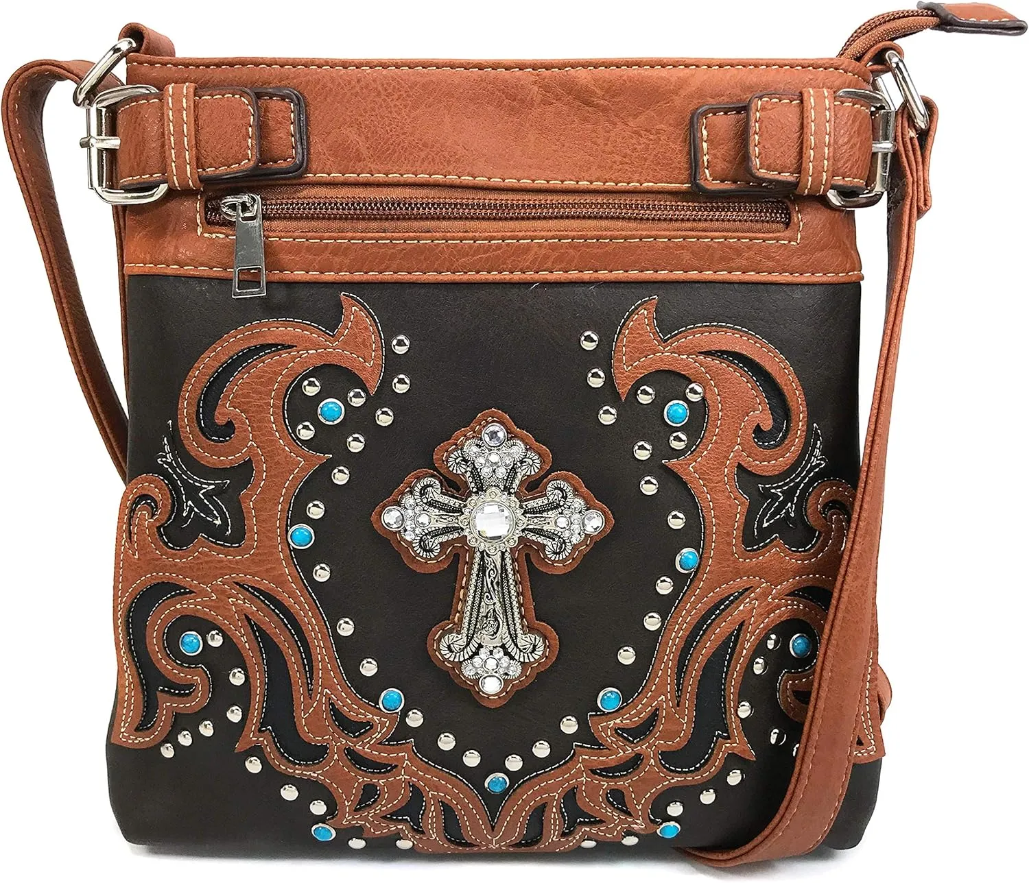Justin West Concealed Carry Western Tritone Buckle Longhorn Star Handbag Purse
