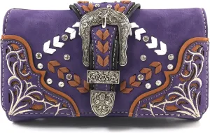Justin West Floral Embroidery Buckle Western Weave Conceal Carry Handbag Purse