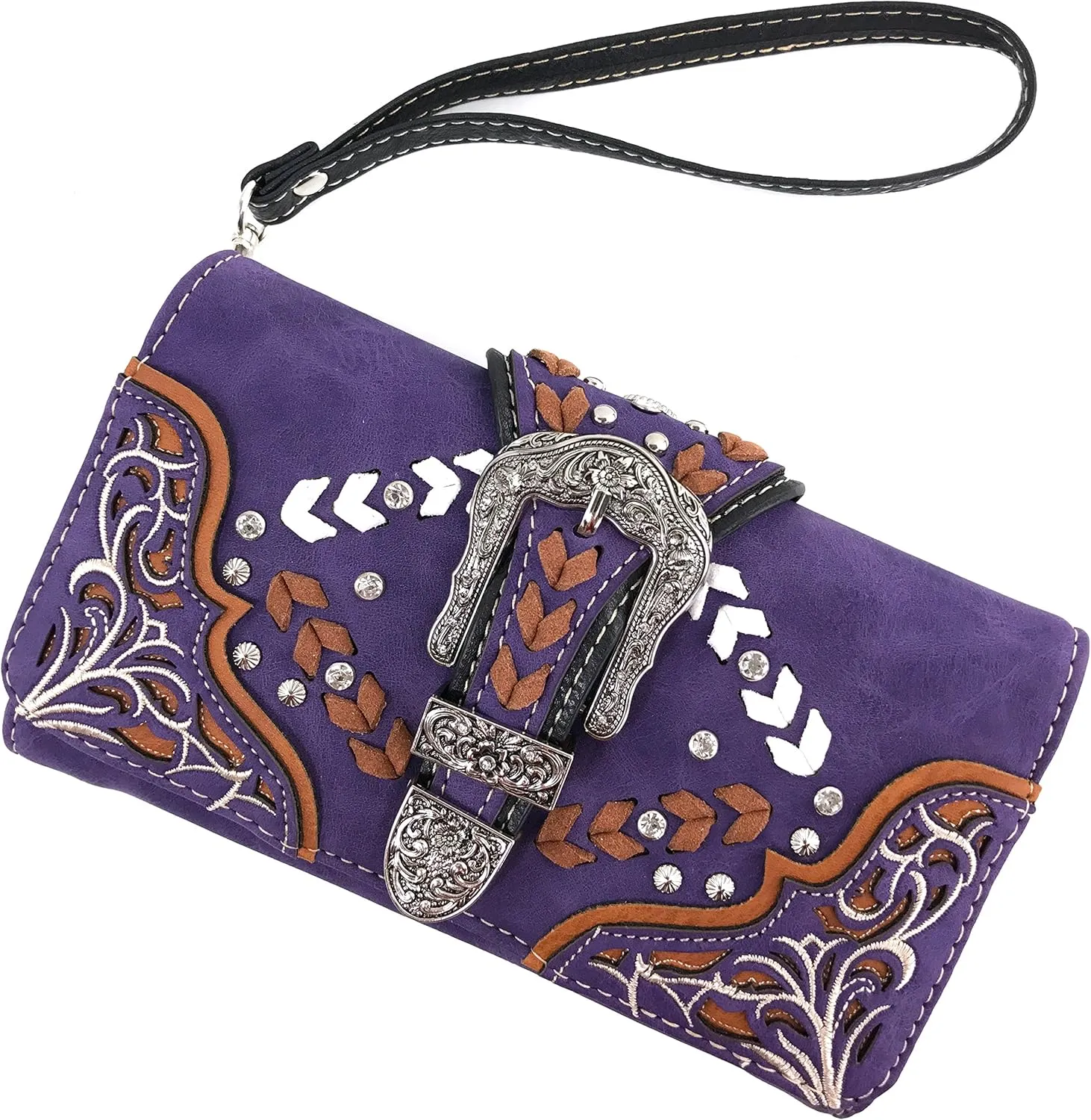 Justin West Floral Embroidery Buckle Western Weave Conceal Carry Handbag Purse