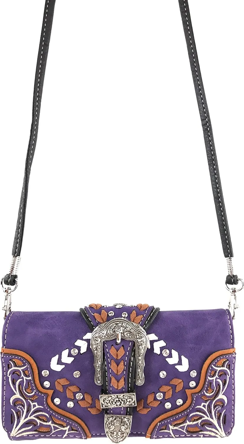 Justin West Floral Embroidery Buckle Western Weave Conceal Carry Handbag Purse