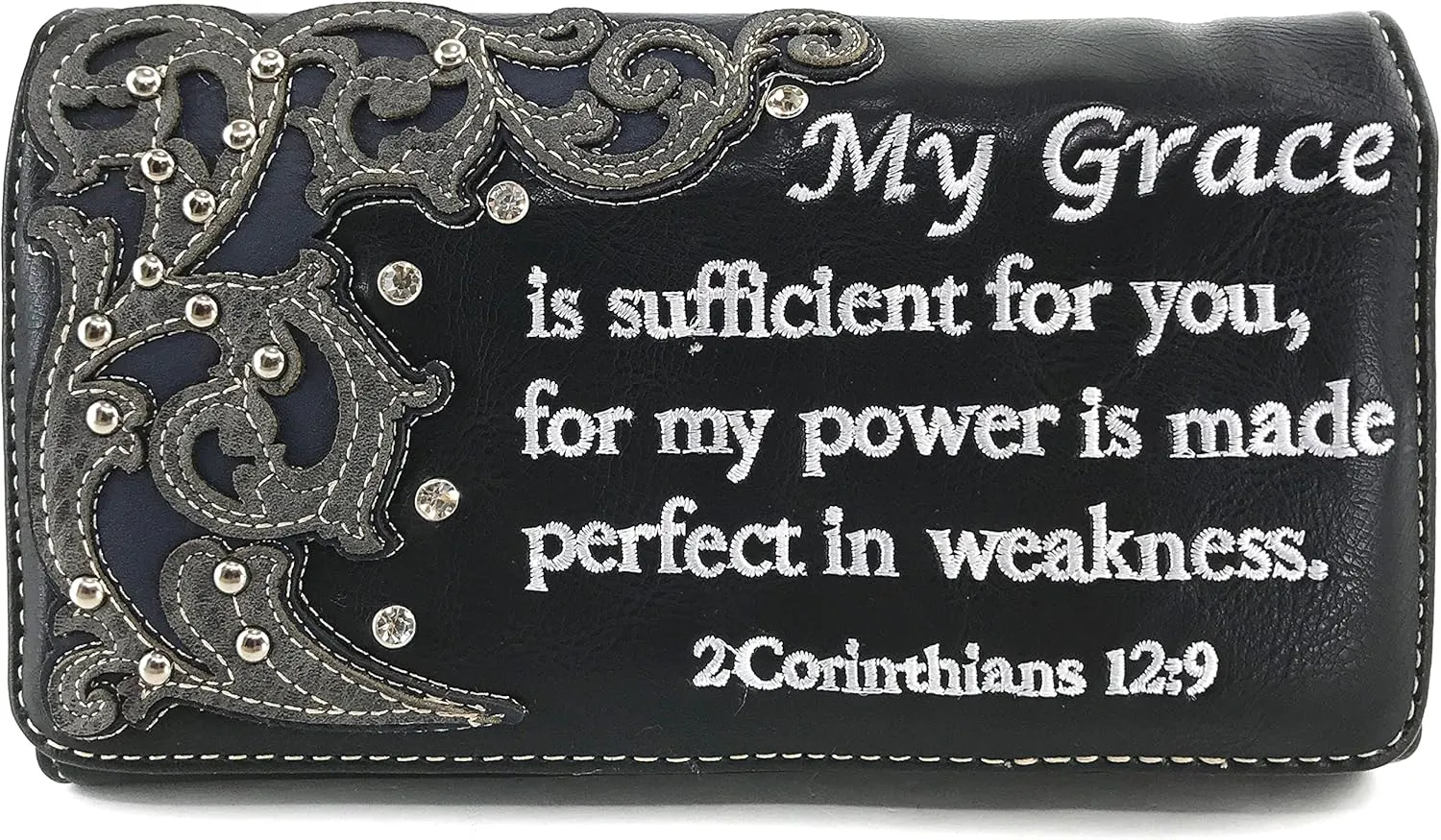 Justin West My Grace Floral 2 Corinthians 12:9 Bible Verse Rhinestone Tote Shoulder Concealed Carry Handbag Messenger Wallet