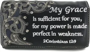 Justin West My Grace Floral 2 Corinthians 12:9 Bible Verse Rhinestone Tote Shoulder Concealed Carry Handbag Messenger Wallet