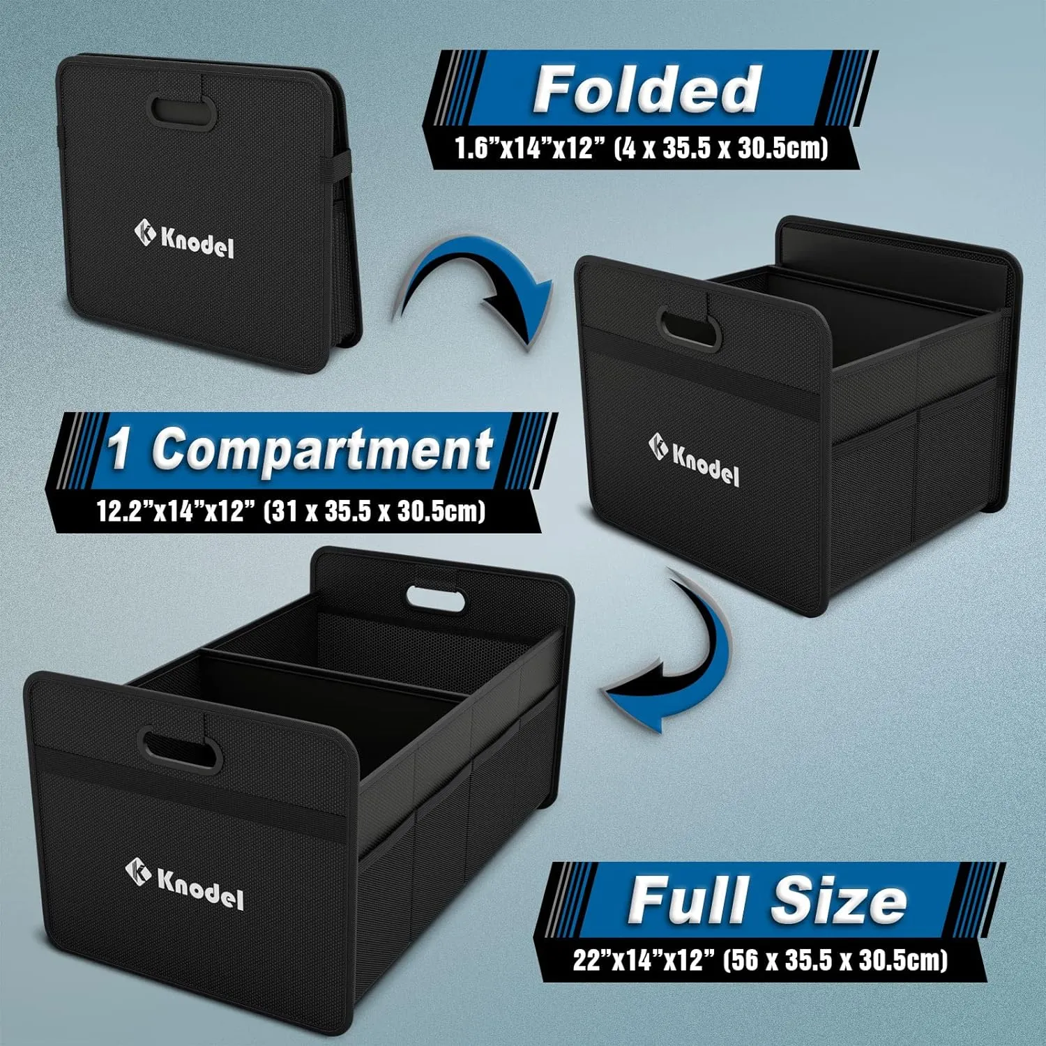K KNODEL Car Trunk Organizer, Foldable Organizer for Car, Automotive Consoles & Organizers, Storage with Reinforced Handles (Medium, Black)