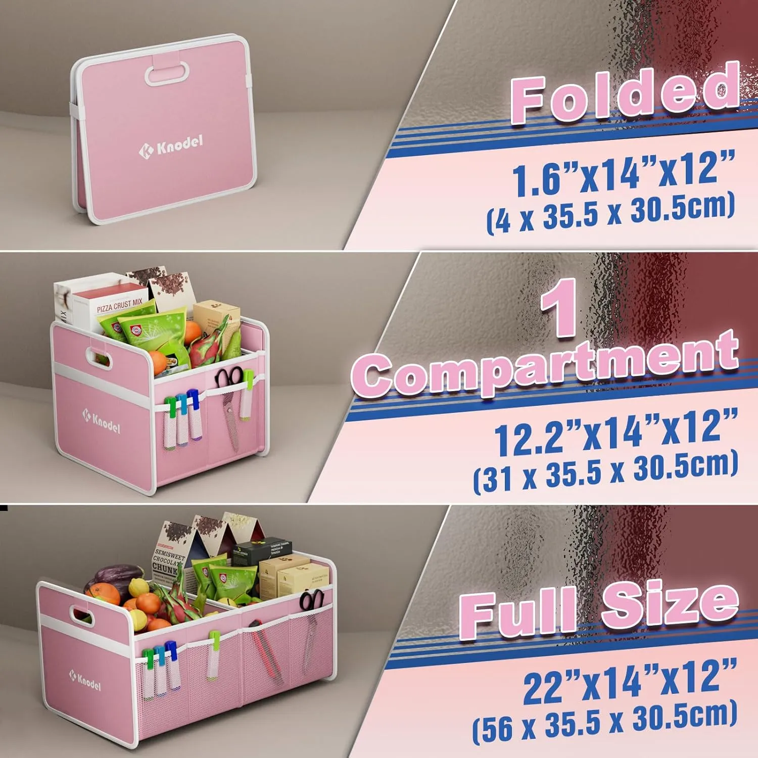 K KNODEL Car Trunk Organizer, Foldable Organizer for Car, Automotive Consoles & Organizers, Storage with Reinforced Handles (Medium, Pink)