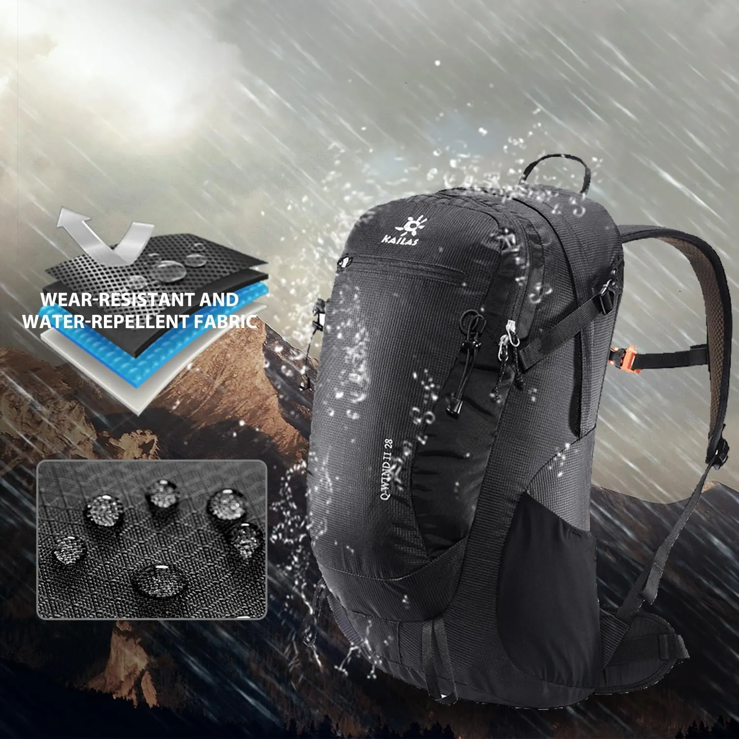 KAILAS Q-WIND II 28L Hiking Daypack Waterproof Lightweight Backpack with Rain Cover for Men Women Travel Outdoor