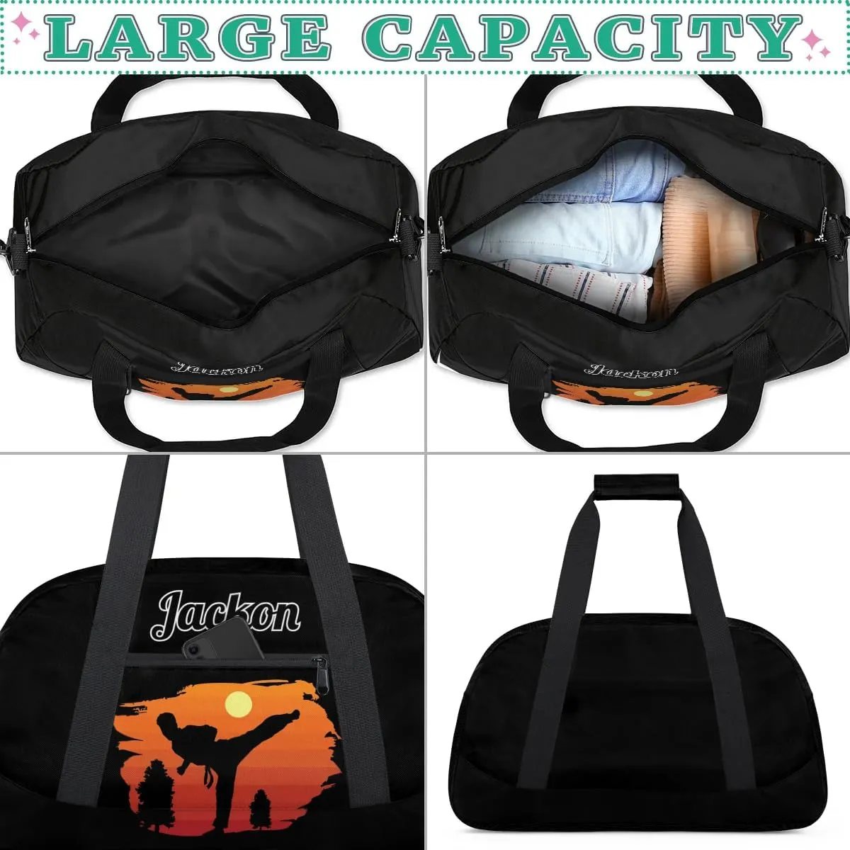Karate Taekwondo Custom Sports Gym Bag for Girls Boys, Overnight Duffel Bags Cheerleader for Kids Personalized Dance Bag, Gymnastics Duffel Bag