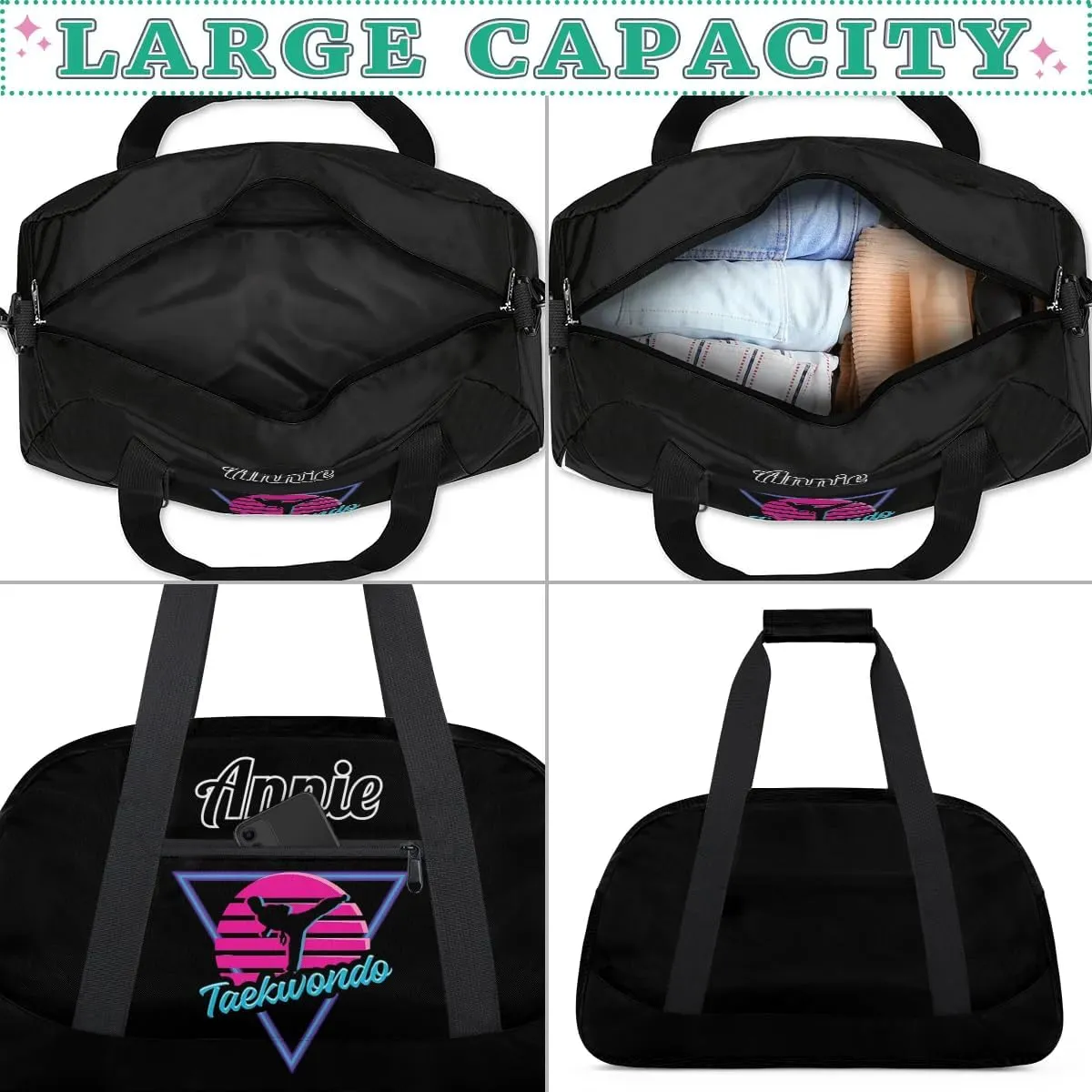 Karate Taekwondo Custom Sports Gym Bag for Girls Boys, Overnight Duffel Bags Cheerleader for Kids Personalized Dance Bag, Gymnastics Duffel Bag