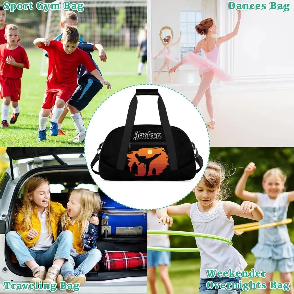 Karate Taekwondo Custom Sports Gym Bag for Girls Boys, Overnight Duffel Bags Cheerleader for Kids Personalized Dance Bag, Gymnastics Duffel Bag