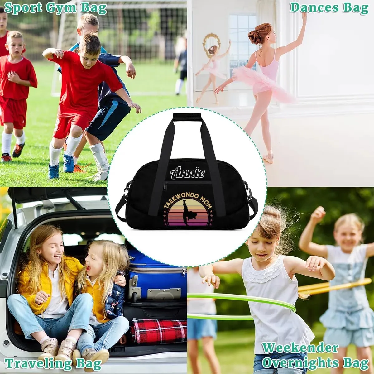 Karate Taekwondo Custom Sports Gym Bag for Girls Boys, Overnight Duffel Bags Cheerleader for Kids Personalized Dance Bag, Gymnastics Duffel Bag