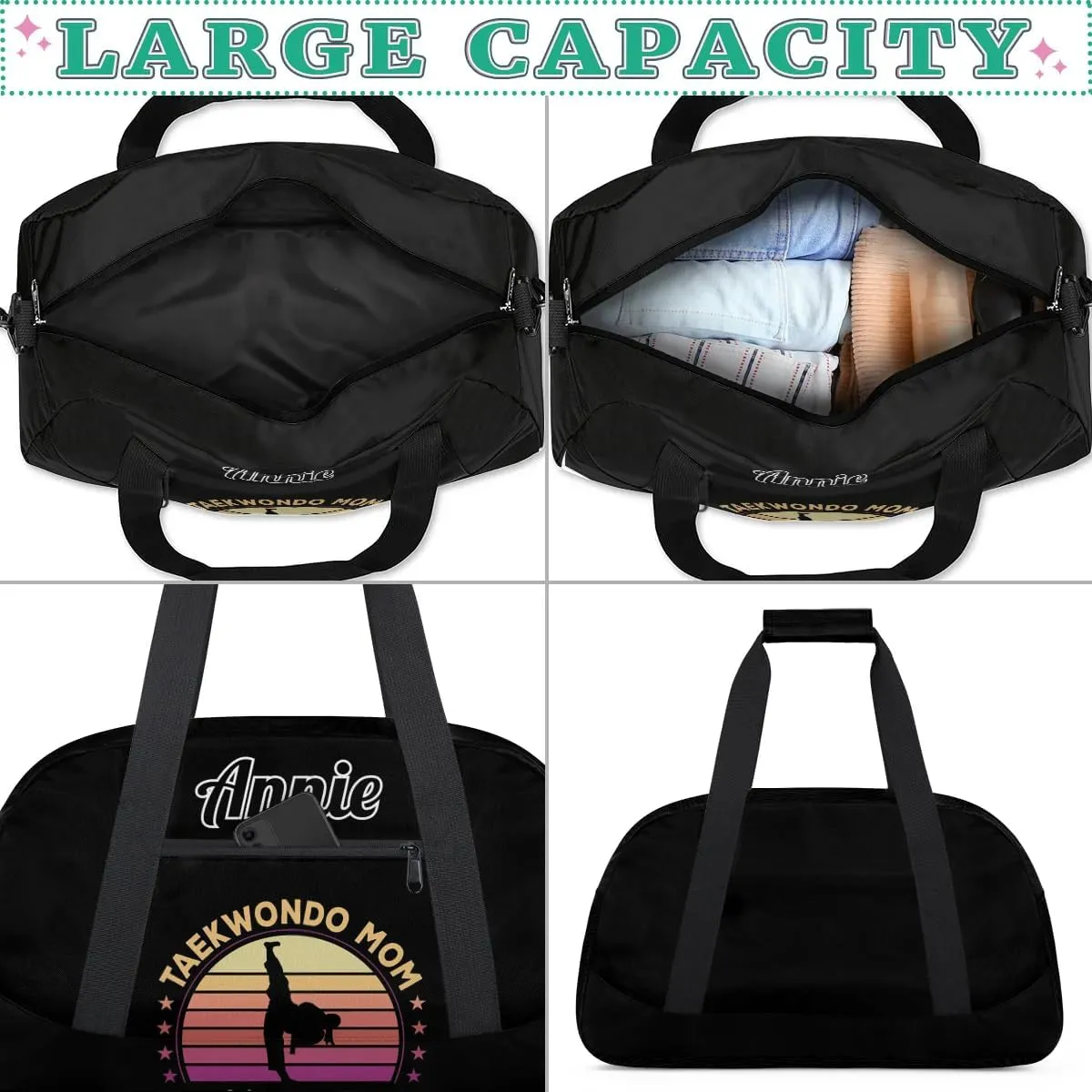 Karate Taekwondo Custom Sports Gym Bag for Girls Boys, Overnight Duffel Bags Cheerleader for Kids Personalized Dance Bag, Gymnastics Duffel Bag