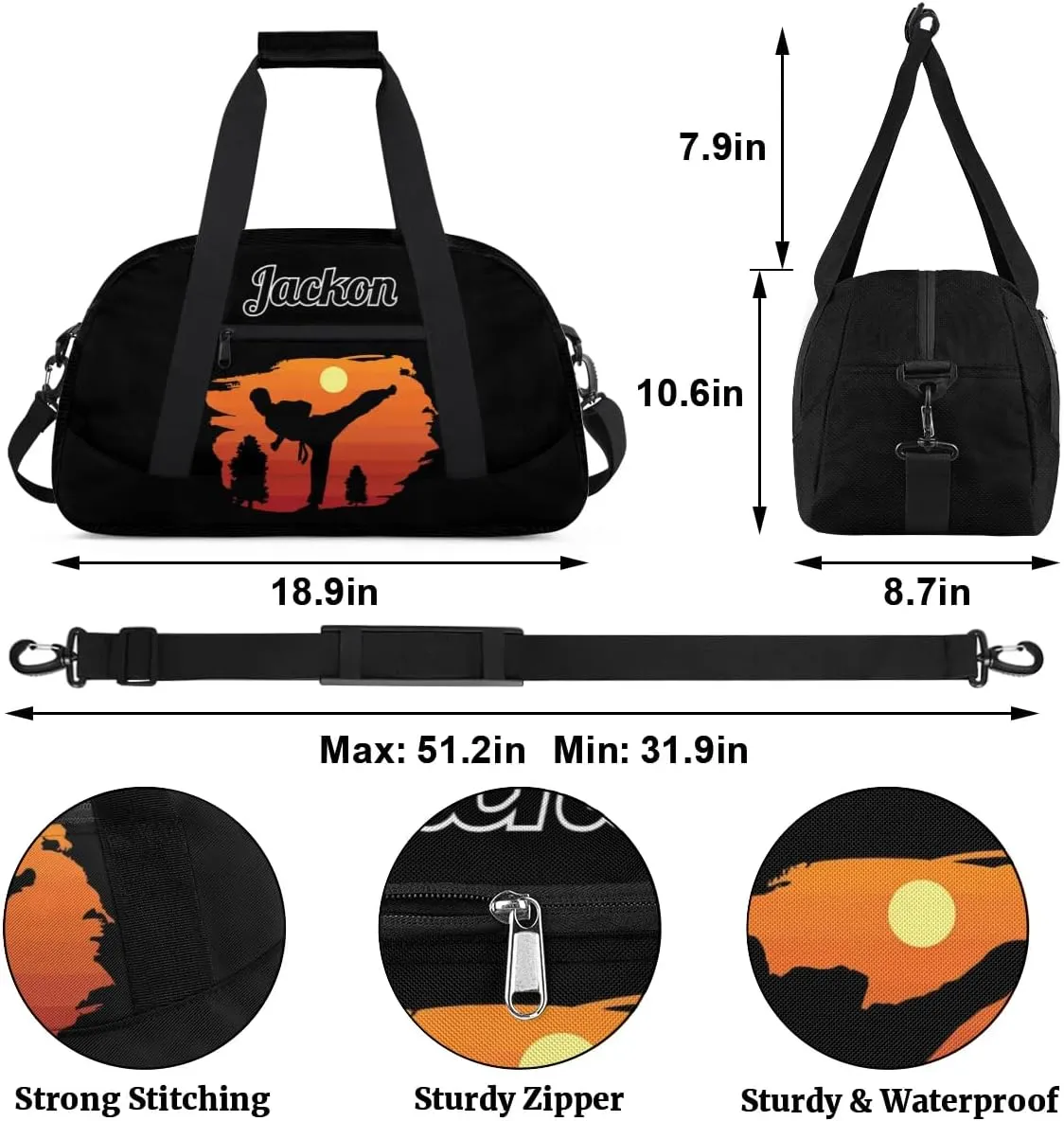 Karate Taekwondo Custom Sports Gym Bag for Girls Boys, Overnight Duffel Bags Cheerleader for Kids Personalized Dance Bag, Gymnastics Duffel Bag