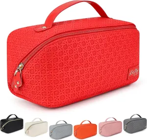 Kat Myhr Large Capacity Travel Cosmetic Bag with handle and divider - Waterproof Makeup Bag Organizer - Cosmetic Make Up Bag for Women - Cute Makeup Bag for Women - (Red)