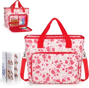 Katech Upgraded Crochet Bag with Beginner Crochet Books, Large Yarn Storage Bag Crochet Tote Bag for Crochet Hooks Knitting Needles and Project, Yarn Storage Organizer with 6 Grommets